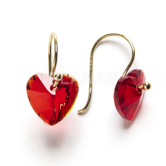 Pendientes en Plata de ley y baño oro con cristal.