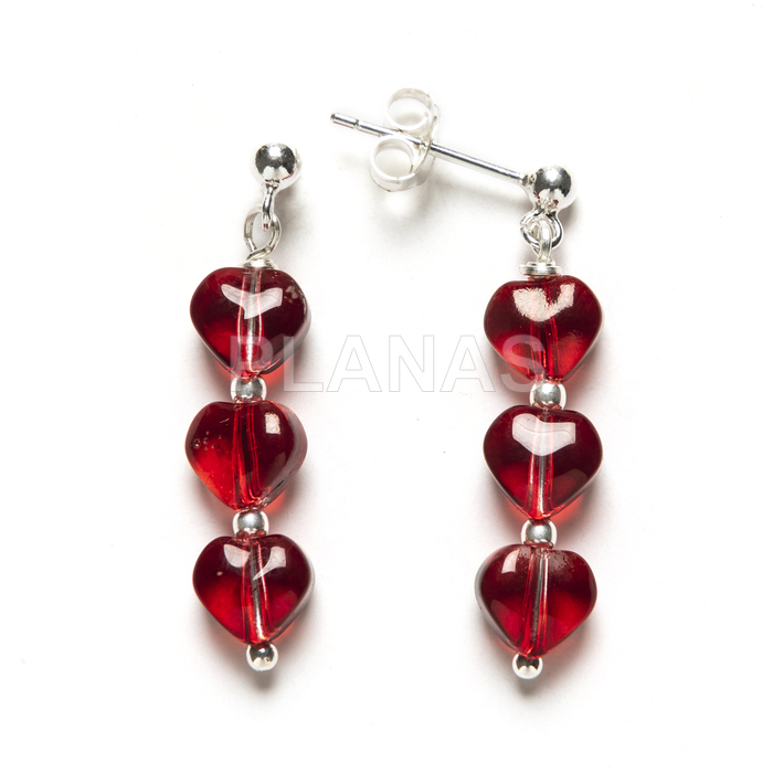 Pendientes en Plata de ley y cristal.