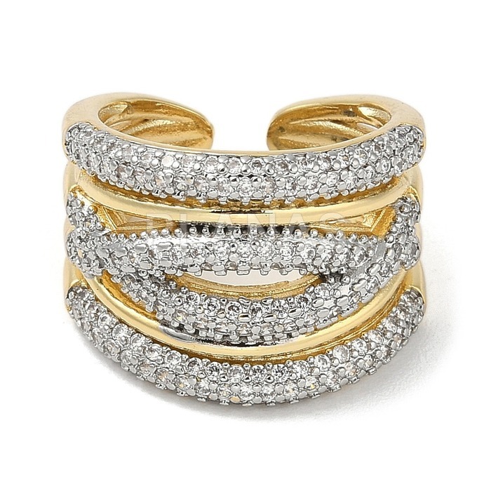 Anel em latão banhado a ouro com zircônia cúbica. 