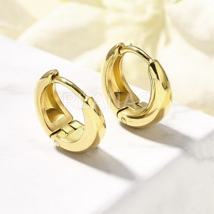 Brincos em aço inoxidável 304 com banho de ouro. 12mm.