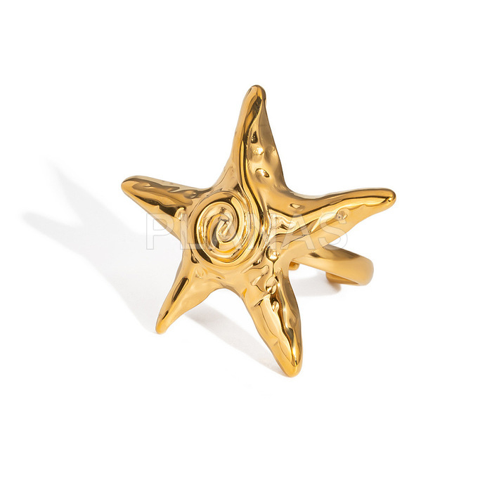 Anel em aço inoxidável 304 com banho de ouro. estrela-do-mar.