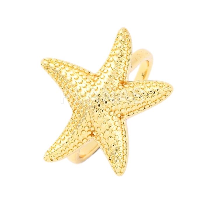 Anel de latão banhado a ouro. estrela-do-mar.  