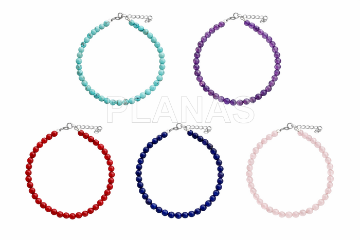 Pulsera en plata de ley y Minerales en 4mm.