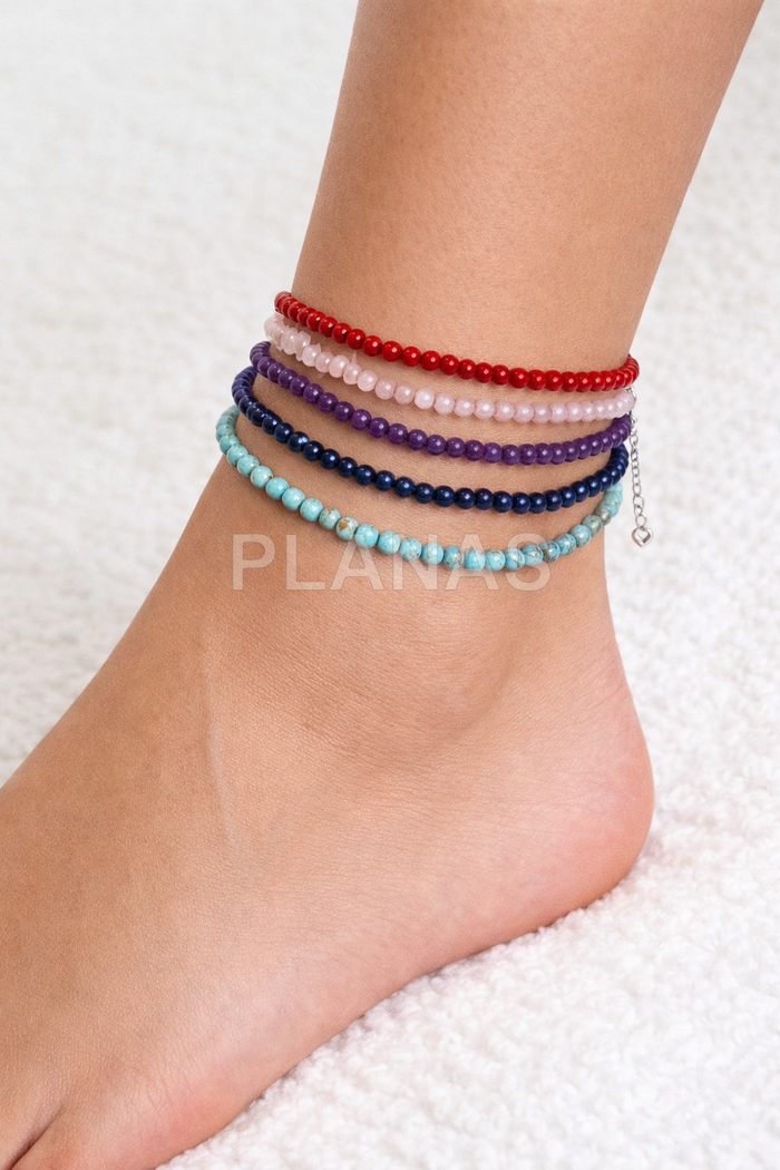 Tobillera en plata de ley y Minerales en 4mm.