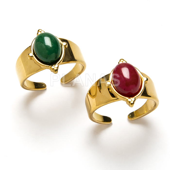 Anillo en Acero Inoxidable chapado en oro de 18k con piedra preciosa natural.