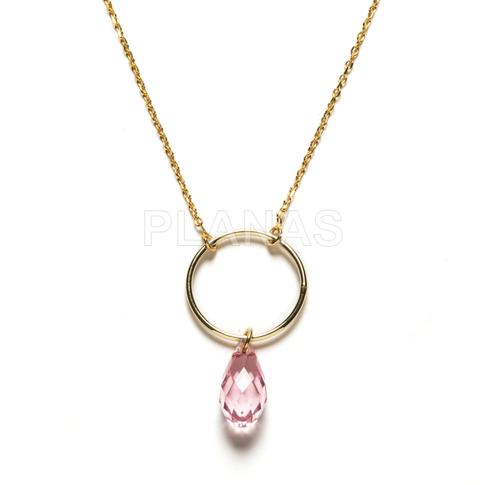 Collar en Plata de ley y baño Oro con lagrima de Swarovski en Light Rose.
