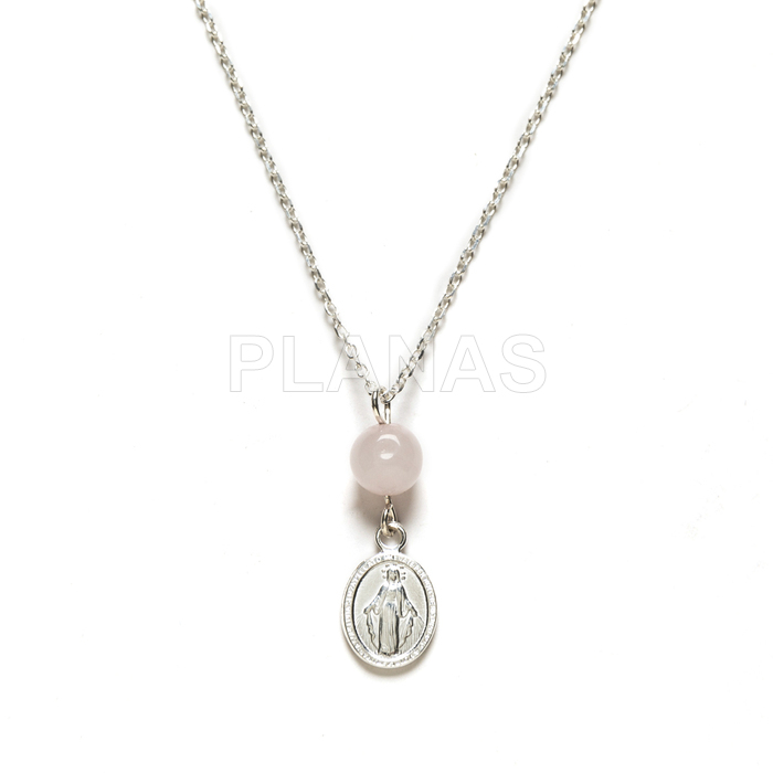 Colar em prata de lei e quartzo rosa. milagroso.