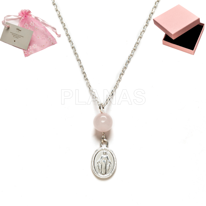 Collar en Plata de ley y Quarzo Rosa. MILAGROSA.
