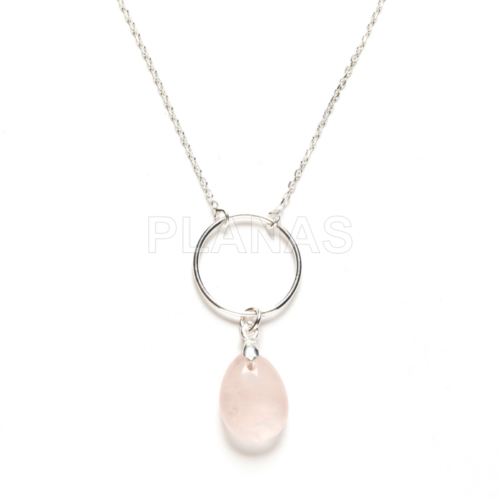 Collar en Plata de ley y Quarzo Rosa para Mama.  