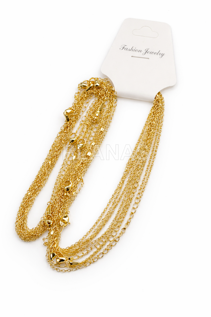 Conjunto de 10 correntes de latão banhadas a ouro 18k. 45cm.