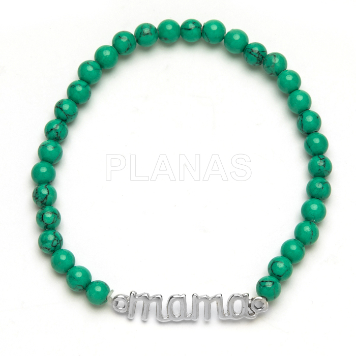Pulseira elástica em prata de lei e turquesa. mama.  