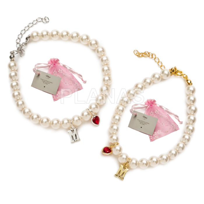 Pulsera en Plata de ley y circonita de Corazón .MAMA.