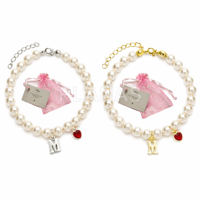 Pulsera en Plata de ley y circonita de Corazón .MAMA.