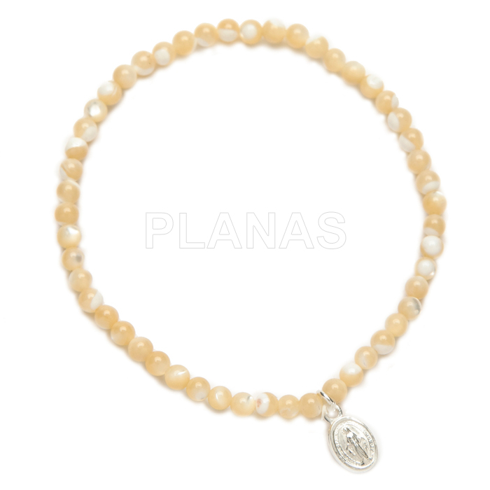 Pulseira elástica em prata de lei e madrepérola. milagrosa.
