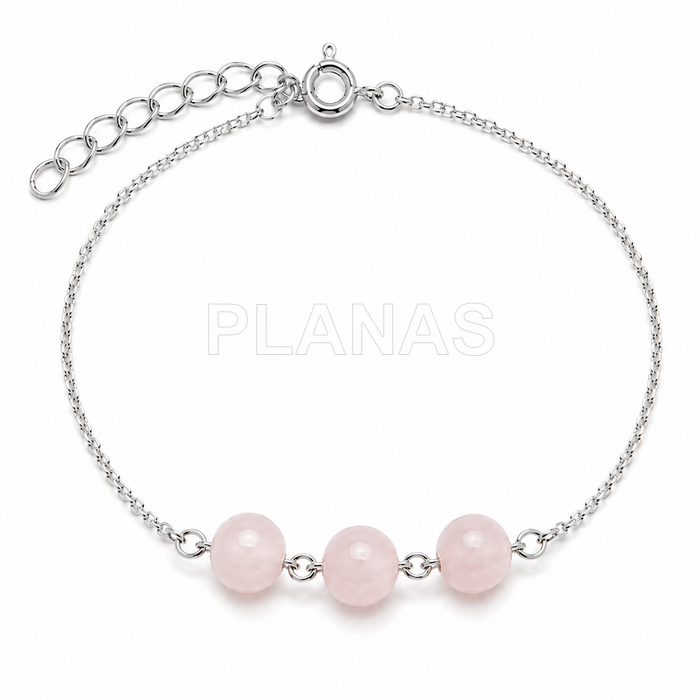 Pulseira para a mãe em prata de lei e quartzo rosa.