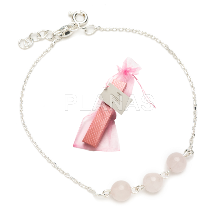 Pulseira para a mãe em prata de lei e quartzo rosa.