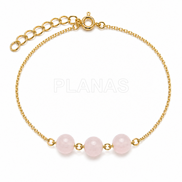 Pulseira para mãe em prata de lei com banho de ouro e quartzo rosa.