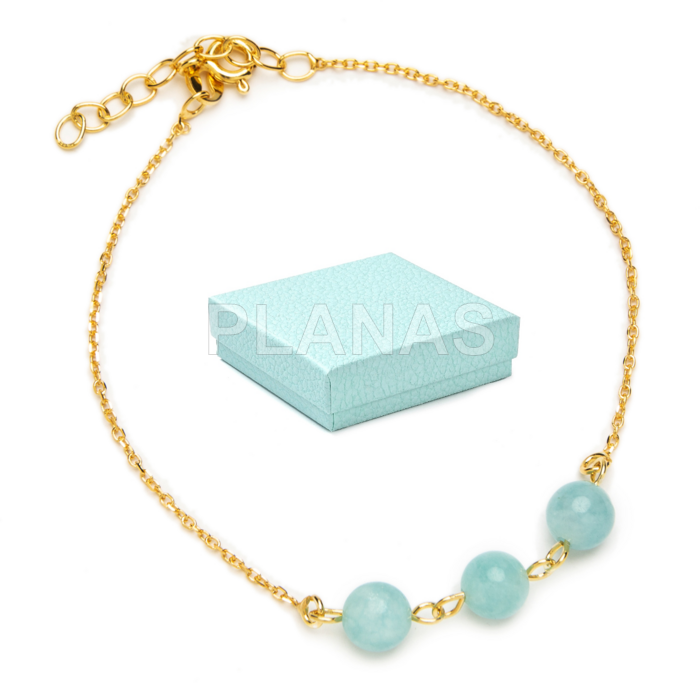 Pulsera para Mama en plata de ley y Baño oro con Aguamarina.