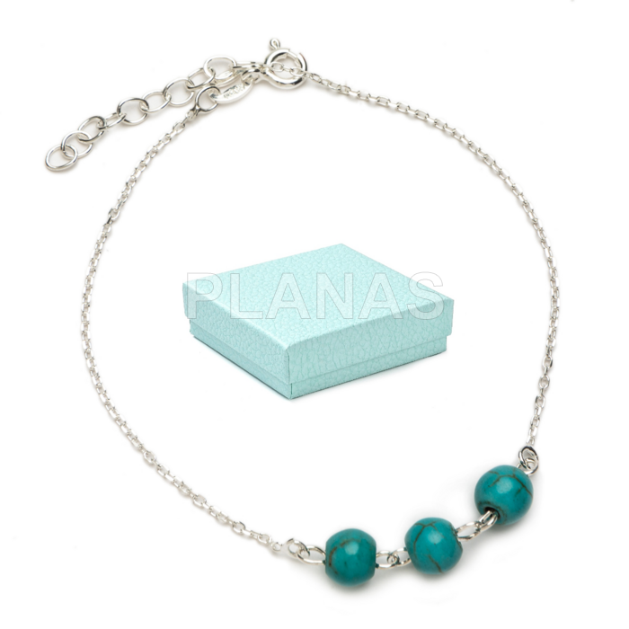 Pulseira em prata de lei e turquesa.