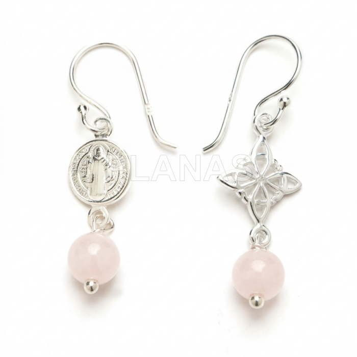 Pendientes para Mama en Plata de ley y Quarzo rosa.TRIPE PROTECCIÓN .