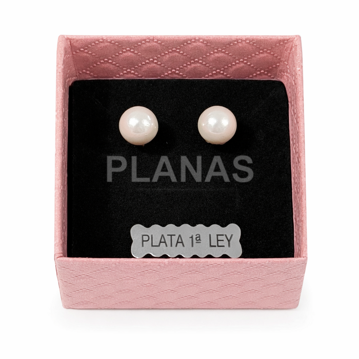 Pendientes en plata de ley y Perla Nacarada de 8mm.