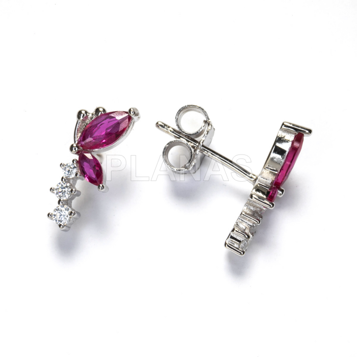 Pendientes en Plata de ley Rodiada y Circonitas Rubí. MARIPOSA.