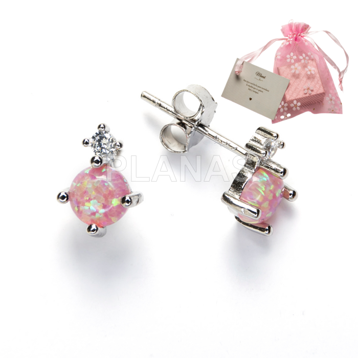 Pendientes en Plata de ley Rodiada y Opalo Rosa. 