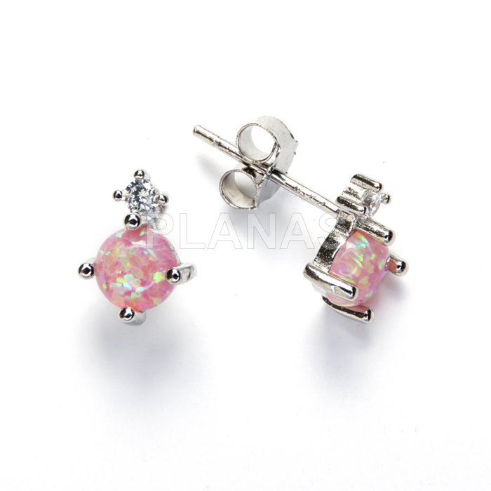Pendientes en Plata de ley Rodiada y Opalo Rosa. 