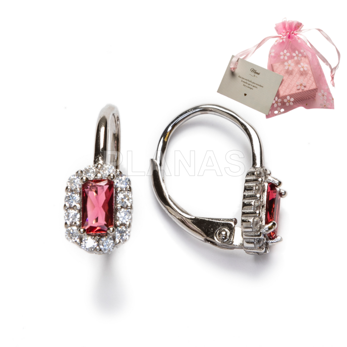 Pendientes en Plata de ley Rodiada y Circonitas Rubí. 