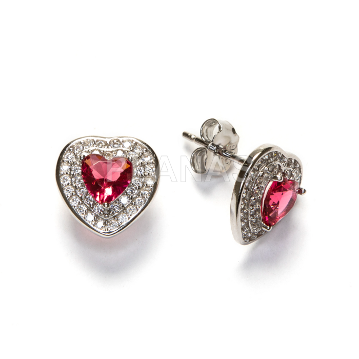 Pendientes en Plata de ley Rodiada y Circonitas. CORAZÓN.