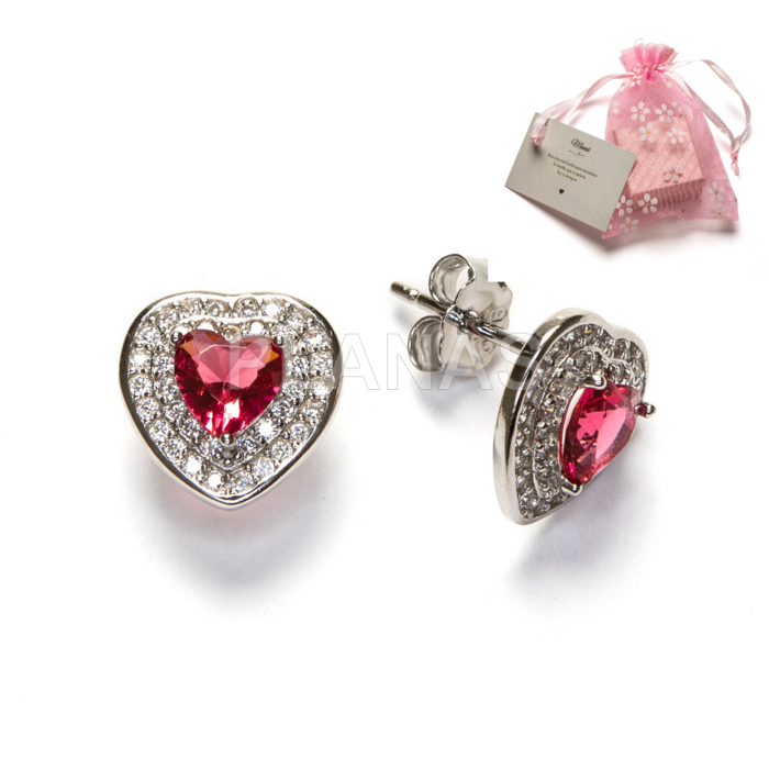 Pendientes en Plata de ley Rodiada y Circonitas. CORAZÓN.