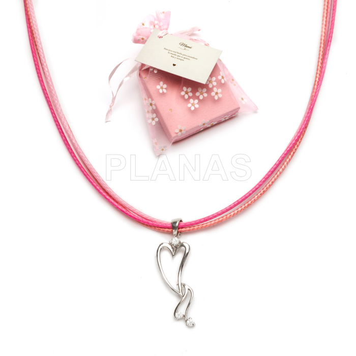 Collar en plata de ley y cordones rosas. CORAZÓN.
