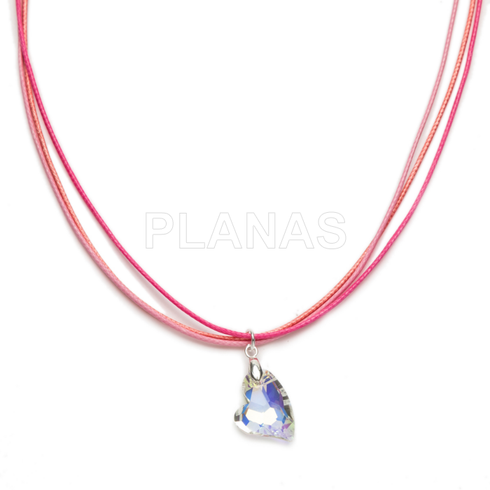 Collar multihilos rosas terminado en plata de ley y componente de Swarovski. CORAZÓN.