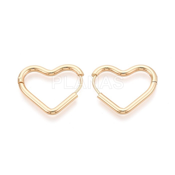 Aros en Acero Inoxidable 304 y chapado oro 18k.  CORAZÓN.