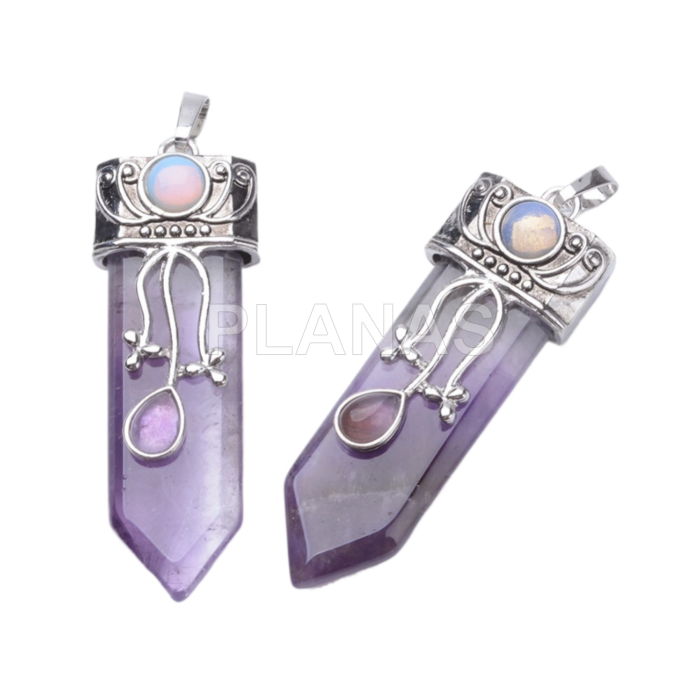 Colgante de latón y Amatista natural.  