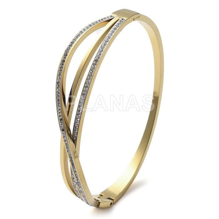 Pulsera rígida en Acero Inoxidable y Baño Oro con circonitas.