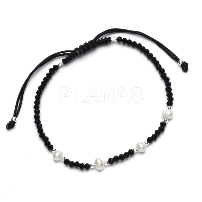 Pulsera macramé en Plata de ley y perlas cultivadas. 