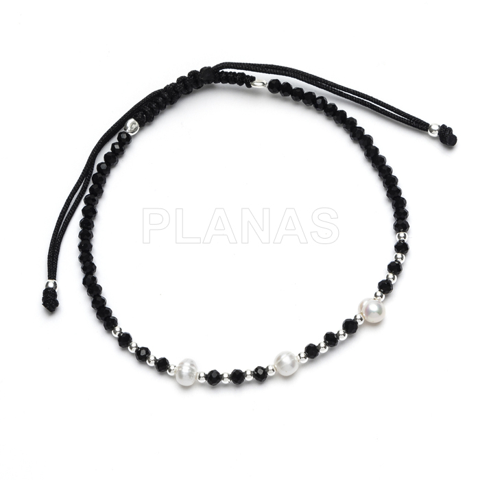 Pulsera macramé en Plata de ley y perlas cultivadas. 