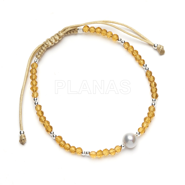Pulsera macramé en Plata de ley y perla cultivada. 