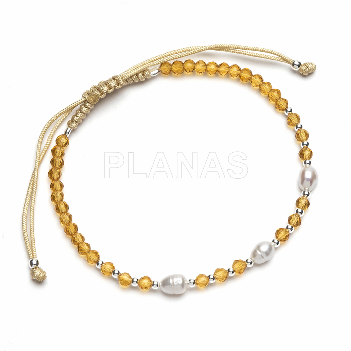 Pulsera macramé en Plata de ley y perlas cultivadas. 