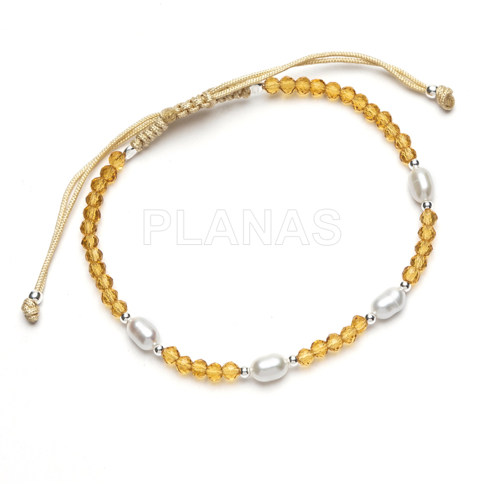 Pulsera macramé en Plata de ley y perlas cultivadas. 