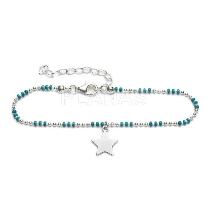 Pulsera en plata de ley y bolitas esmaltadas. ESTRELLA.