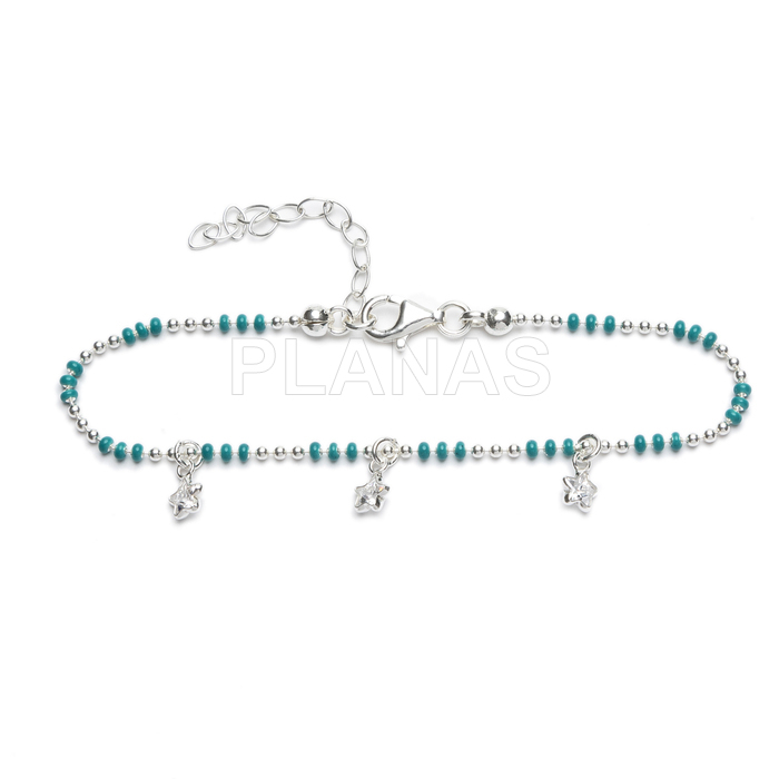 Pulsera en plata de ley con circonitas y bolitas esmaltadas. ESTRELLAS.