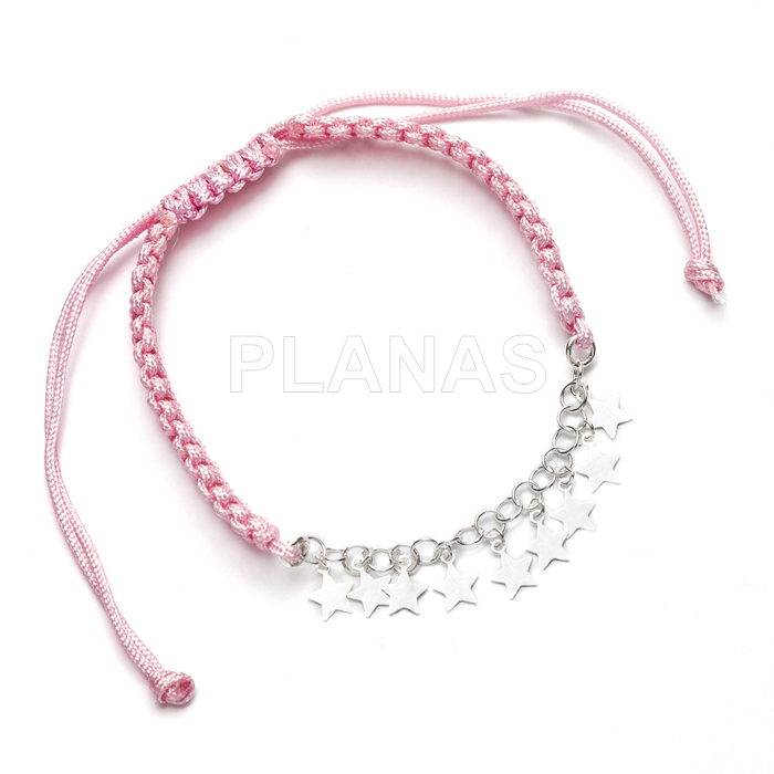 Pulsera macramé en Plata de ley. ESTRELLITAS.