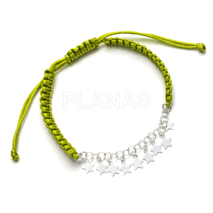 Pulsera macramé en Plata de ley. ESTRELLITAS.