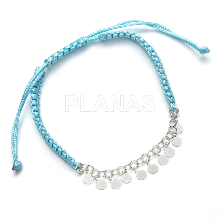 Pulsera macramé en Plata de ley. PLAQUITAS.