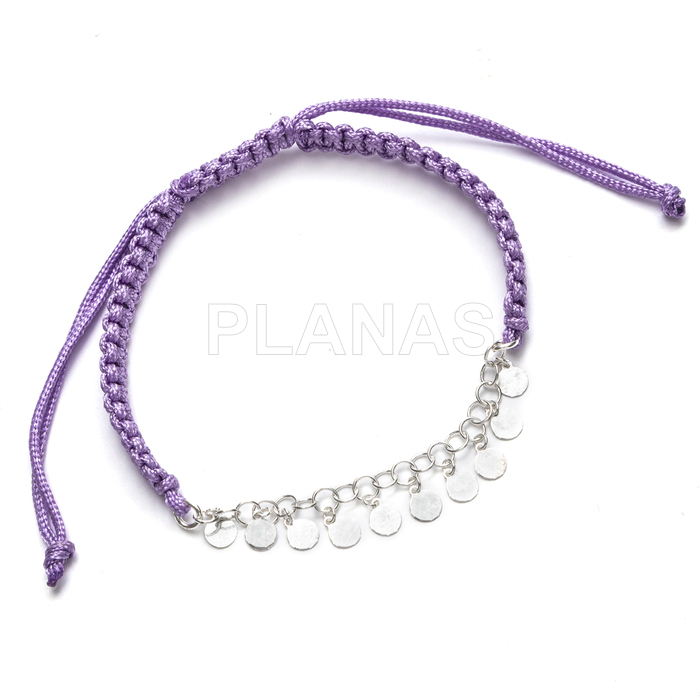 Pulsera macramé en Plata de ley. PLAQUITAS.