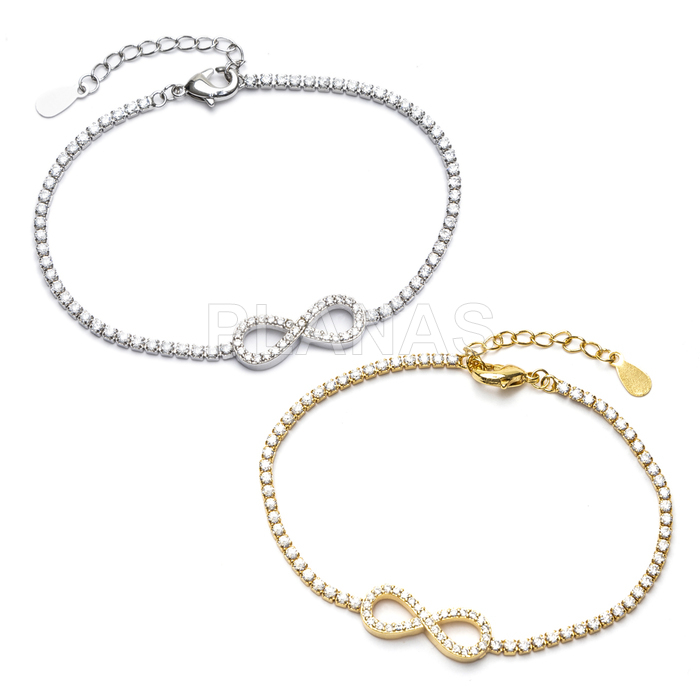 Pulseira de latão com zircônia cúbica. infinito.