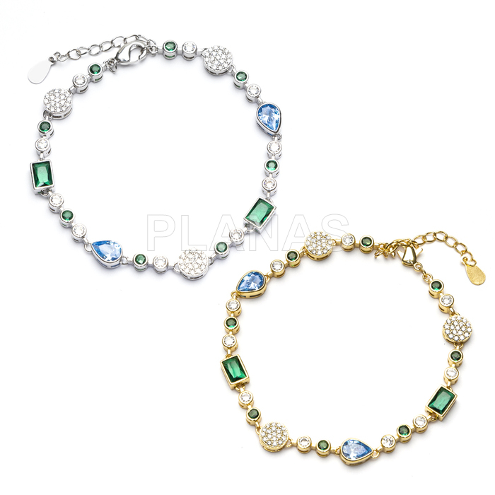 Pulseira em latão e zircônia cúbica.  