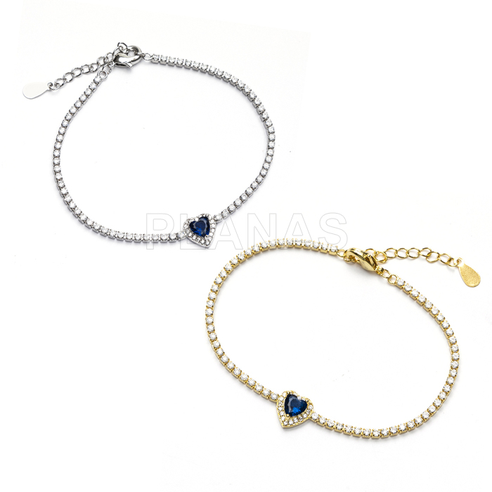 Pulseira de latão com zircônia cúbica. coração.